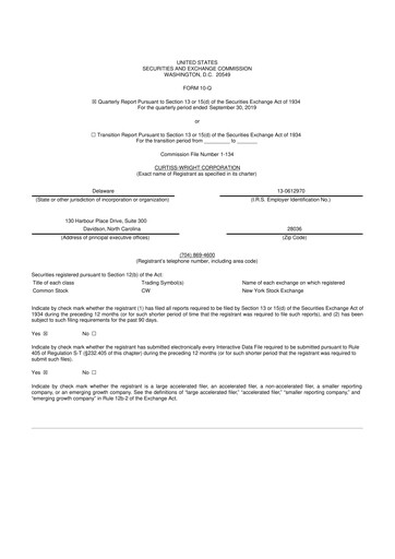 Thumbnail Curtiss-Wright
 10-Q Quarterly Report FY2019 