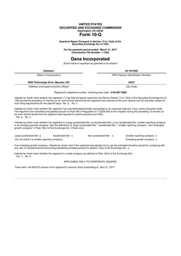 Thumbnail Dana Incorporated 10-Q Quarterly Report FY 