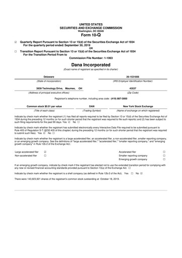 Thumbnail Dana Incorporated 10-Q Quarterly Report FY 