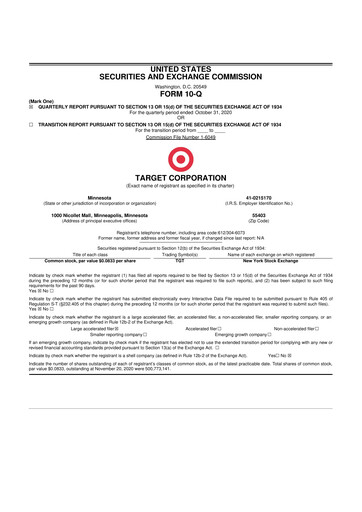 Thumbnail Target 10-Q Quarterly Report FY2020 