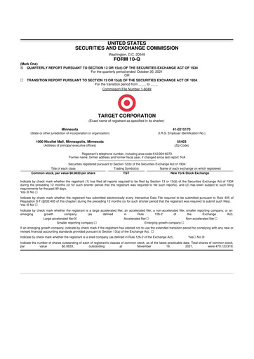 Thumbnail Target 10-Q Quarterly Report FY2021 