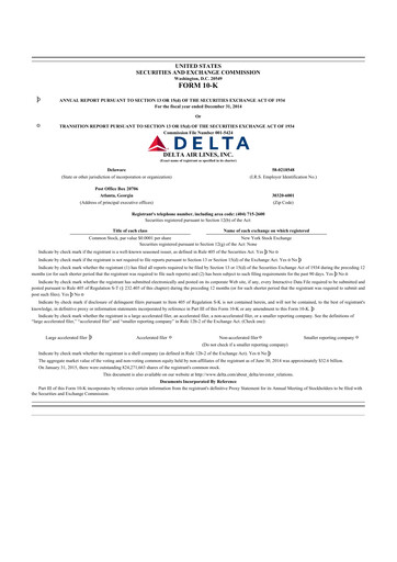 Thumbnail Delta Air Lines 10-K Annual Report 2014