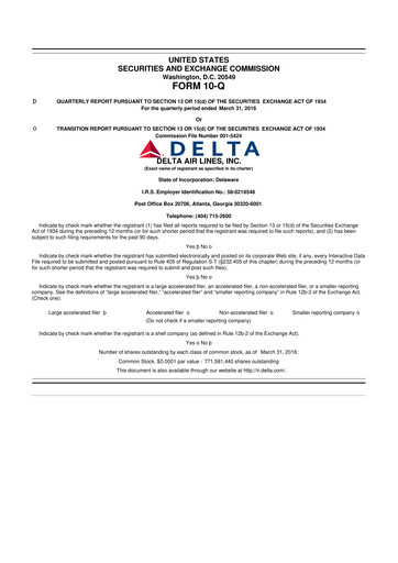 Thumbnail Delta Air Lines 10-Q Quarterly Report FY2016 