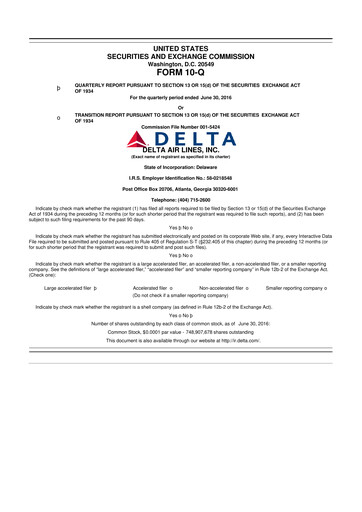 Thumbnail Delta Air Lines 10-Q Quarterly Report FY2016 