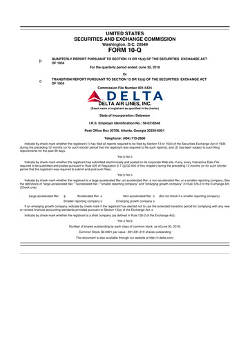 Thumbnail Delta Air Lines 10-Q Quarterly Report FY2018 