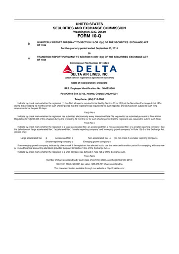Thumbnail Delta Air Lines 10-Q Quarterly Report FY2018 