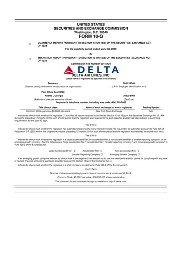 Thumbnail Delta Air Lines 10-Q Quarterly Report FY2019 