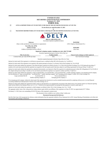 Thumbnail Delta Air Lines 10-K Annual Report 2021