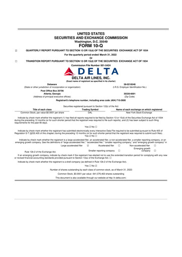 Thumbnail Delta Air Lines 10-Q Quarterly Report FY2022 