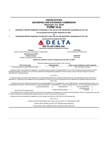 Thumbnail Delta Air Lines 10-Q Quarterly Report FY2022 