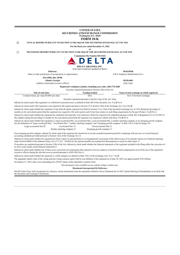 Thumbnail Delta Air Lines 10-K Annual Report 2022