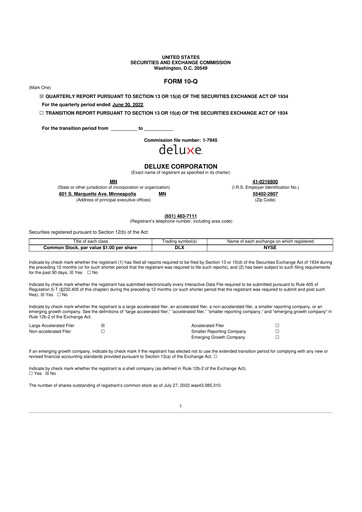 Thumbnail Deluxe Corporation 10-Q Quarterly Report FY2022 