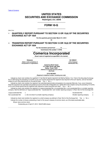 Thumbnail Comerica 10-Q Quarterly Report FY2012 