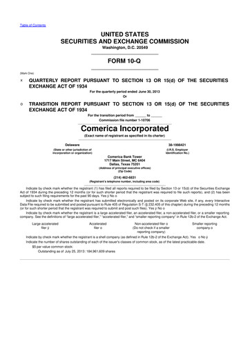 Thumbnail Comerica 10-Q Quarterly Report FY2013 