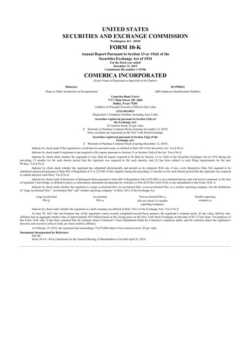 Thumbnail Comerica 10-K Annual Report 2015