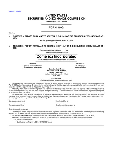 Thumbnail Comerica 10-Q Quarterly Report FY2019 