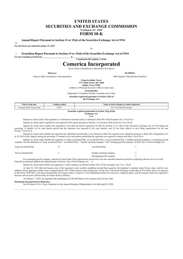 Thumbnail Comerica 10-K Annual Report 2019