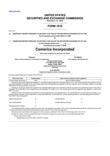 Thumbnail Comerica 10-Q Quarterly Report FY2020 