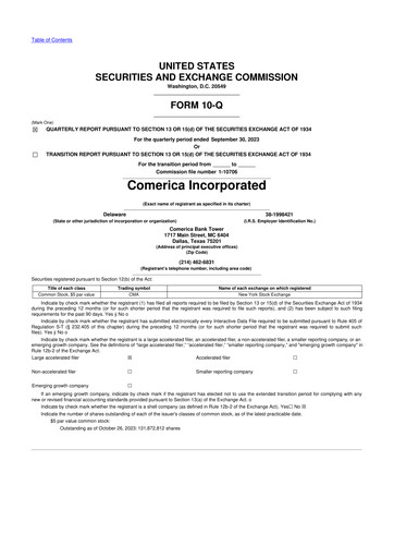 Thumbnail Comerica 10-Q Quarterly Report FY2023 