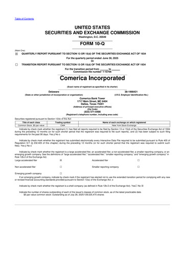 Thumbnail Comerica 10-Q Quarterly Report FY2025 