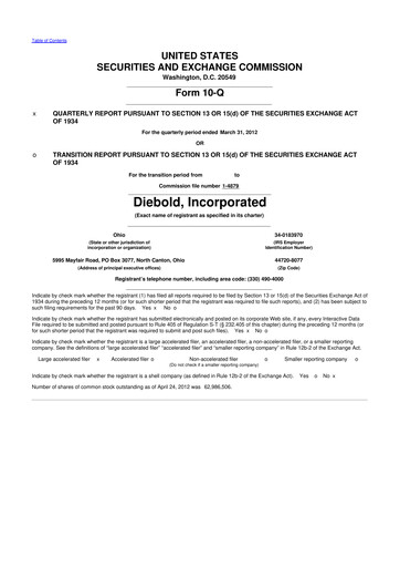 Miniature Diebold Nixdorf
 10-Q Rapport trimestriel 2012 