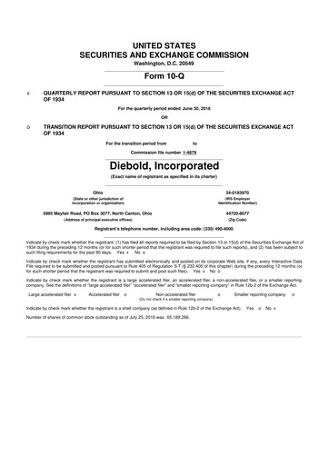 Miniature Diebold Nixdorf
 10-Q Rapport trimestriel 2016 