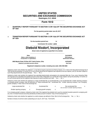 Miniature Diebold Nixdorf
 10-Q Rapport trimestriel 2017 