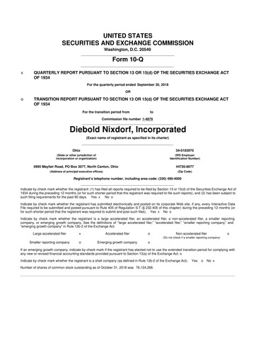 Miniature Diebold Nixdorf
 10-Q Rapport trimestriel 2018 