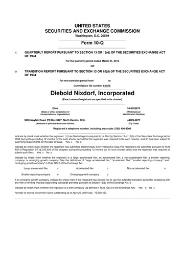 Miniature Diebold Nixdorf
 10-Q Rapport trimestriel 2019 