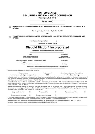 Miniature Diebold Nixdorf
 10-Q Rapport trimestriel 2019 
