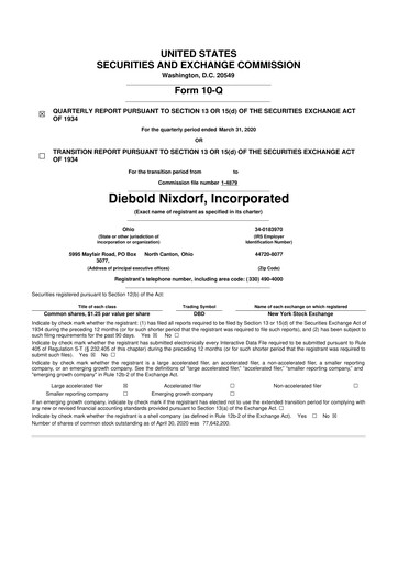 Miniature Diebold Nixdorf
 10-Q Rapport trimestriel 2020 