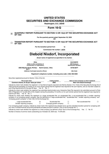 Miniature Diebold Nixdorf
 10-Q Rapport trimestriel 2020 