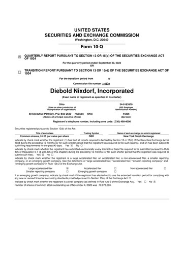 Miniature Diebold Nixdorf
 10-Q Rapport trimestriel 2022 
