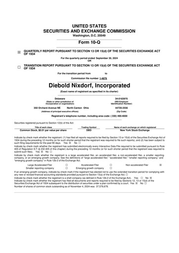 Miniature Diebold Nixdorf
 10-Q Rapport trimestriel 2024 