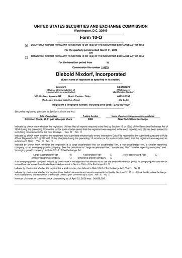 Miniature Diebold Nixdorf
 10-Q Rapport trimestriel  