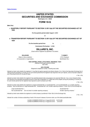 Thumbnail Dillard's
 10-Q Quarterly Report FY2015 