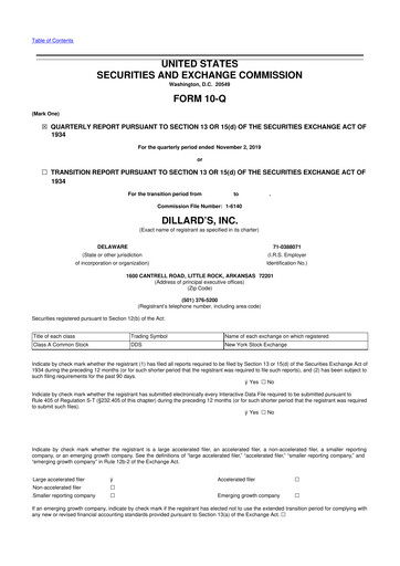 Thumbnail Dillard's
 10-Q Quarterly Report FY2019 