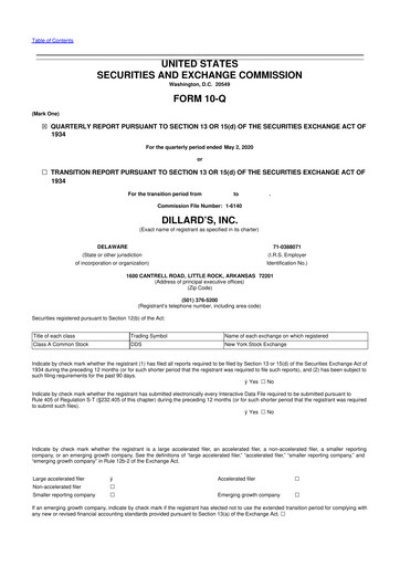 Thumbnail Dillard's
 10-Q Quarterly Report FY2020 