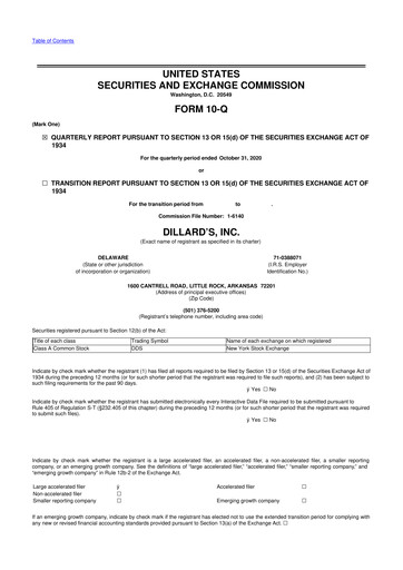 Thumbnail Dillard's
 10-Q Quarterly Report FY2020 