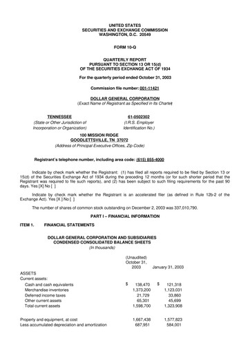 Thumbnail Dollar General 10-Q Quarterly Report FY 