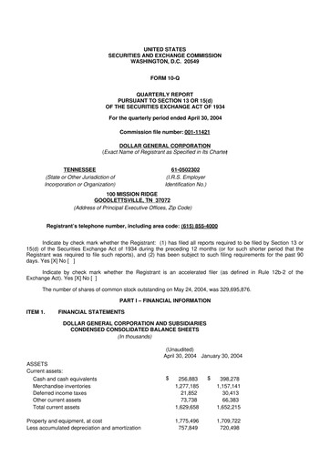 Thumbnail Dollar General 10-Q Quarterly Report FY 