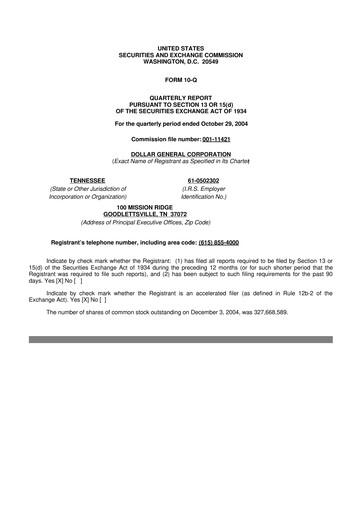 Thumbnail Dollar General 10-Q Quarterly Report FY 