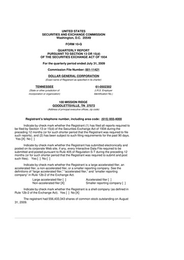 Thumbnail Dollar General 10-Q Quarterly Report FY 