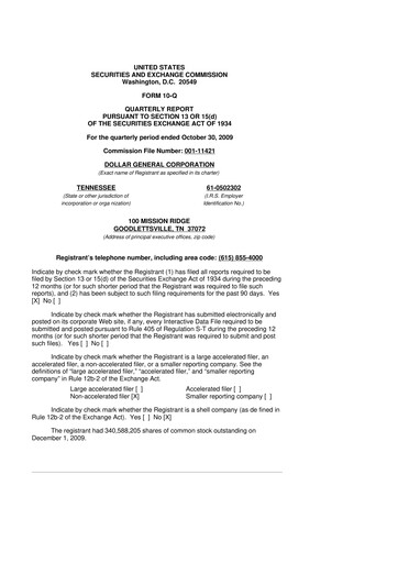 Thumbnail Dollar General 10-Q Quarterly Report FY 