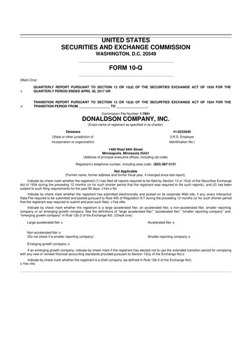 Thumbnail Donaldson Company 10-Q Quarterly Report FY2017 