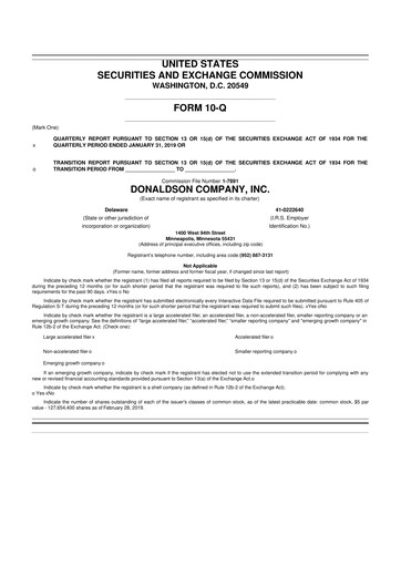 Thumbnail Donaldson Company 10-Q Quarterly Report FY2019 