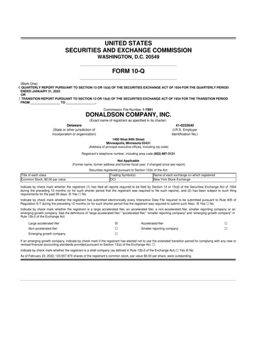 Thumbnail Donaldson Company 10-Q Quarterly Report FY2022 