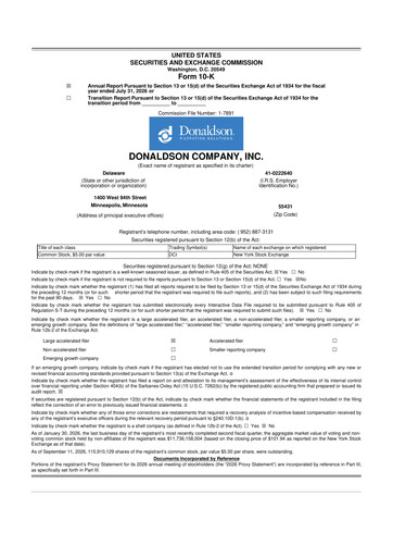Miniature Donaldson Company 10-K Rapport annuel 2026