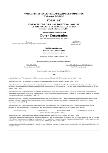 Thumbnail Dover Corporation 10-K Annual Report 2012