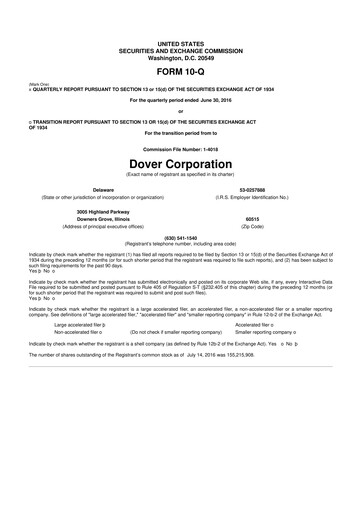 Thumbnail Dover Corporation 10-Q Quarterly Report FY2016 